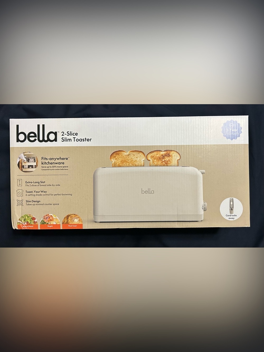 Abella White and Beige Slim 2-Slice Toaster